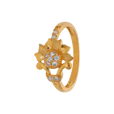 GOLDEN BLOOM LADIES ZIRCON STONE RING FLORAL DESIGN